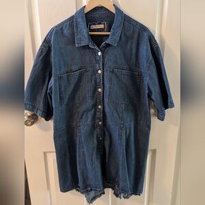 FREE PEOPLE Denim Button-Up Shirt Dress